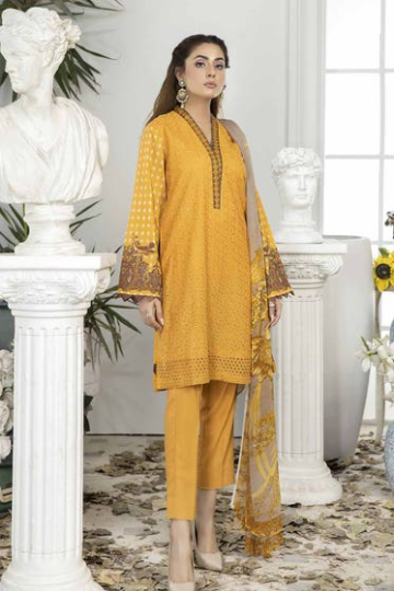 3PC Unstitched Suit Schiffli Shirt Chiffon Dupatta - CLP-22246