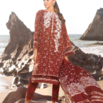 3 Pc Embroidered Lawn Suit With Lawn Dupatta SS-13.1-21-2-Rust