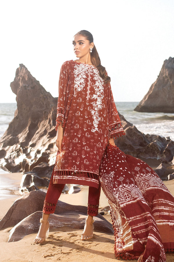 3 Pc Embroidered Lawn Suit With Lawn Dupatta SS-13.1-21-2-Rust